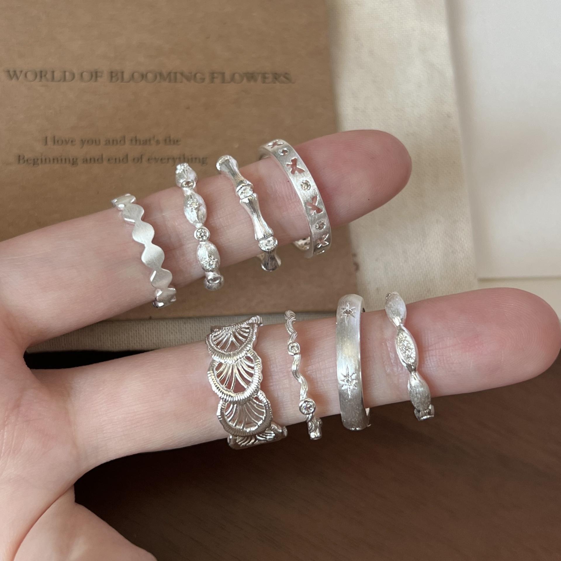 S925 Sterling Silver Lace Brushed Plain Ring for Women, Non-Fading, Niche, High-End, Accessible Luxury, Versatile Open Hand Jewelry New