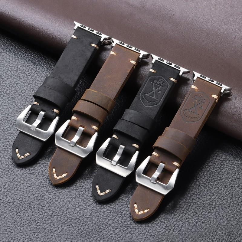 Retro Cow Leather Strap for Apple Apple Watch8 Printed Watch Strap 49mm Men's Wrist Strap