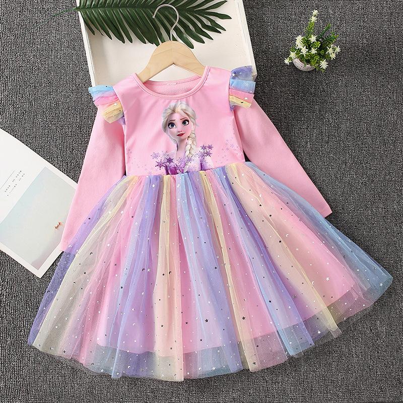 Girls' Dress 2026 New Style Baby Girl Elsa Princess Dress Long-Sleeved Baby Dress Kidsren's Spring & Fall Clothing