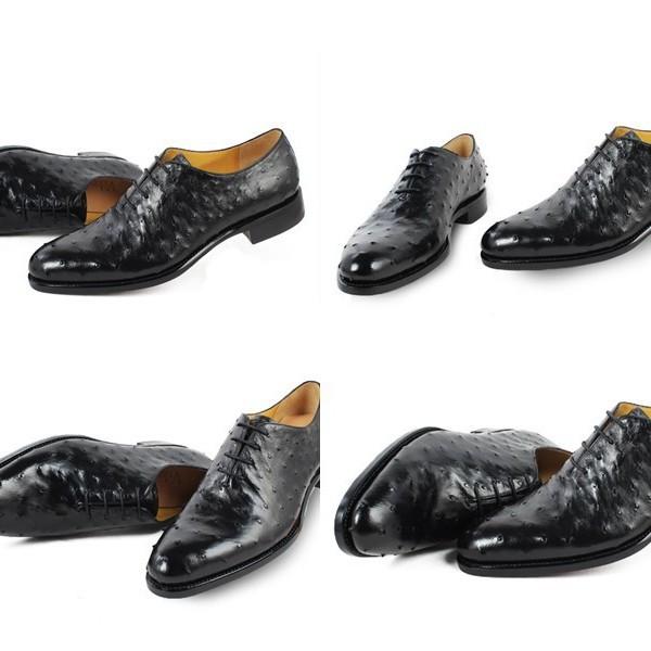 Genuine ostrich leather pointed-toe shoes, Norwegian stitching, handcrafted Goodyear welted men's high-end ostrich leather shoes