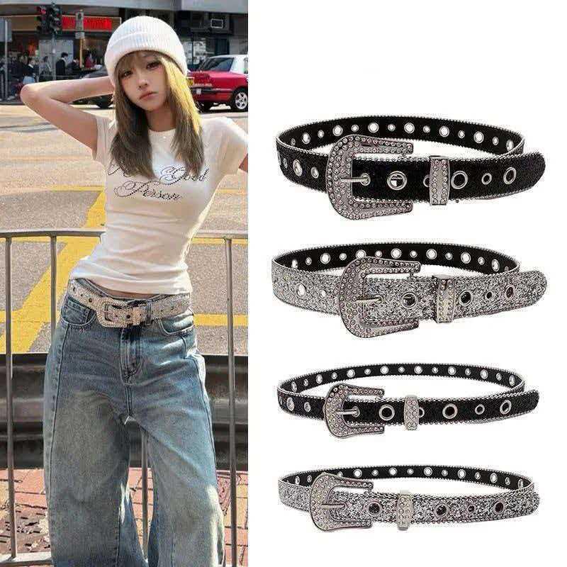 European and American Punk Style Belt Y2K Millennium Hot Girl Rhinestone Belt Women's Decorative Belt for Jeans Ins Style