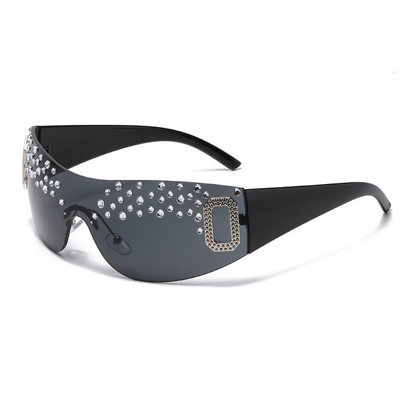 Y2K New Style Women's Large-Frame Sunglasses with Diamond-Encrusted Lenses, Square One-Piece Sunglasses, Hot Girl Rimless Sunglasses