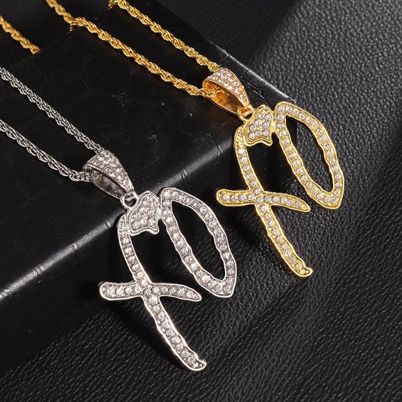 Environmentally Friendly Alloy Material Cross-Border High-End Jewelry Full of Diamond Design Light Luxury Niche Letter Pendant Necklace Women Wholesale