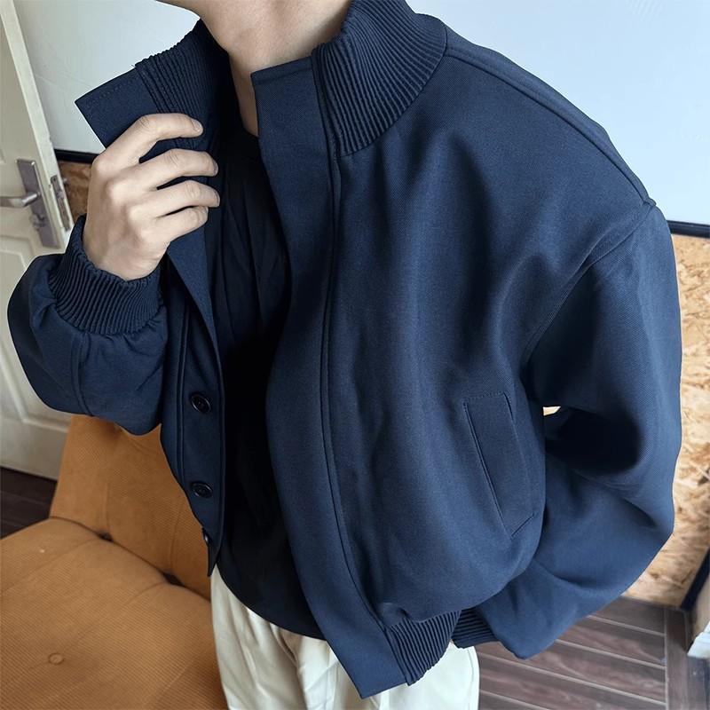 American Style Short Shoulder Pad Jacket Men's Spring and Autumn Design High-end Sense cleanfit Casual Vertical Collar Bomber Jacket