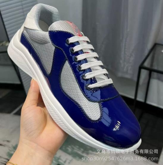 Cross-border European and American P-brand fashion patent leather shiny mesh patchwork sneakers 2026 autumn couple's casual sports shoes
