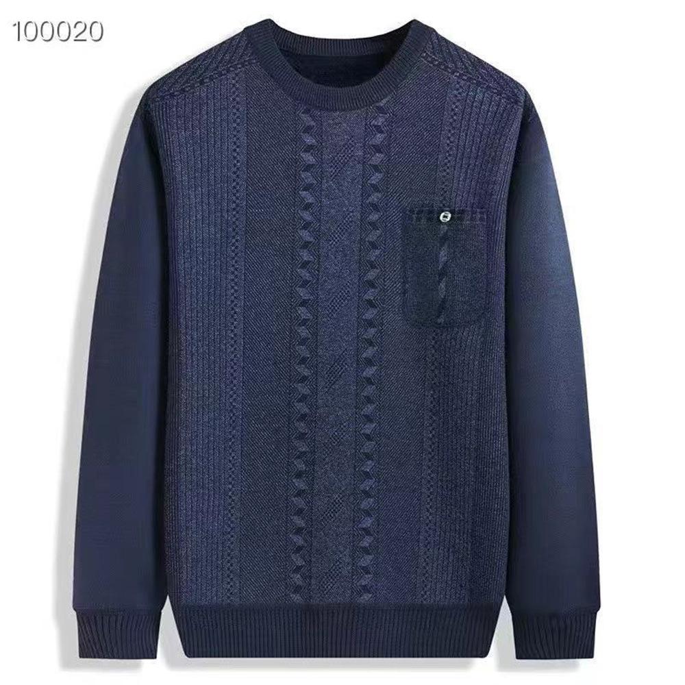 Winter Sweaters for Middle-Aged and Elderly Men, Blended Wool Sweaters, Fleece-Lined and Thickened Round-Neck Knitwear, Wholesale
