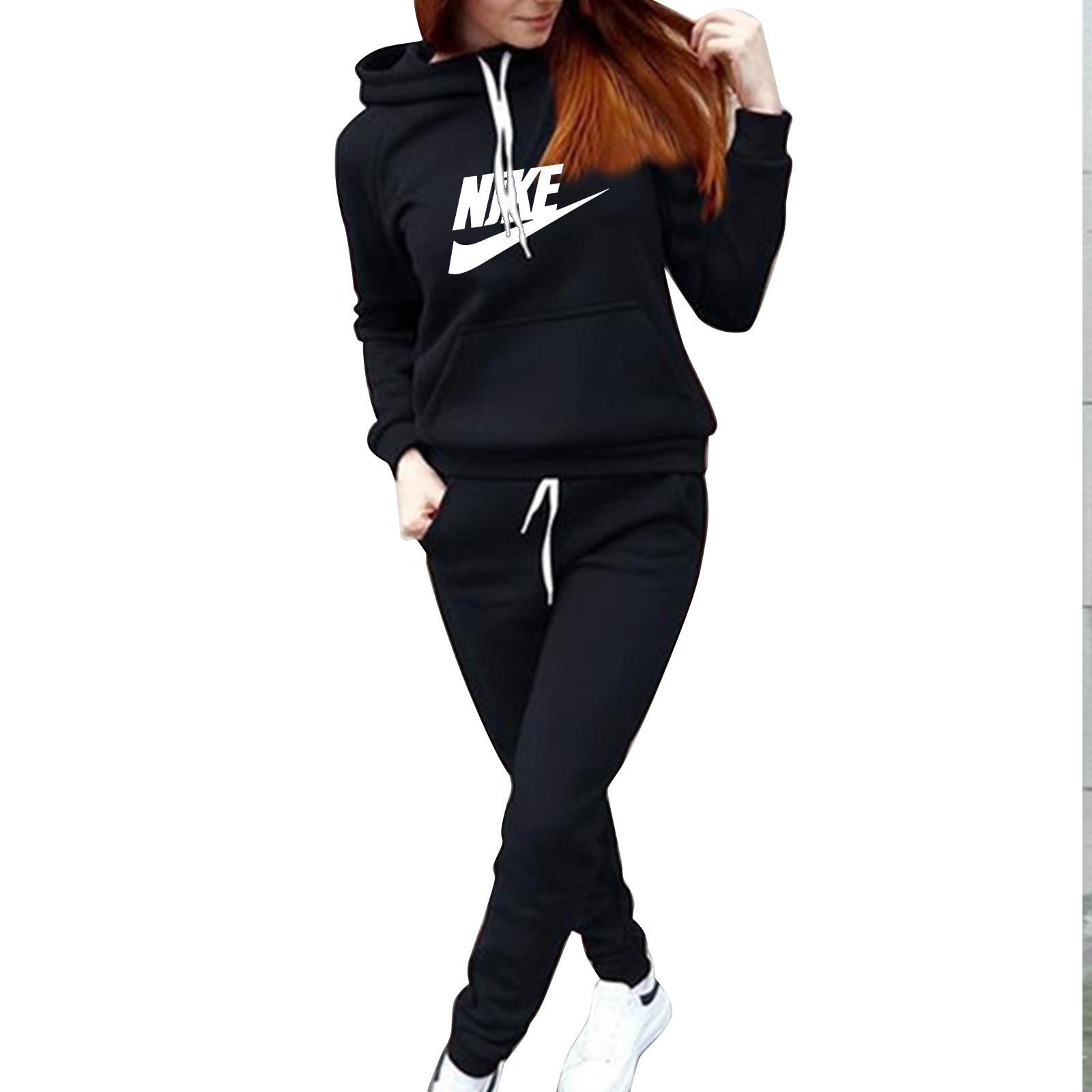 Women's Sweatshirt Set Hoodie Two-Piece Set New Casual Sports Cross-Border Autumn and Winter Fleece-Lined European and American Fashion Trend