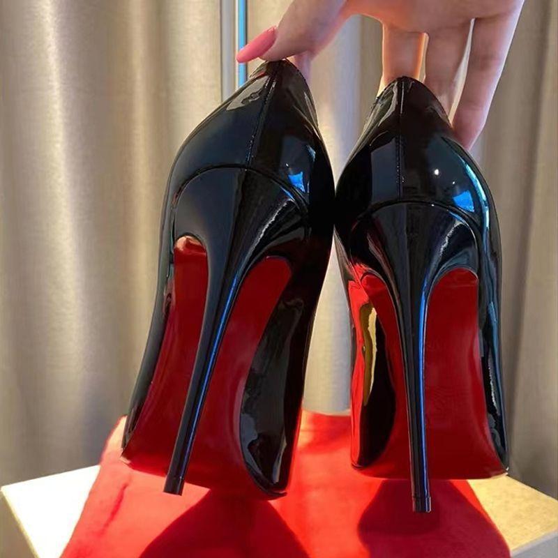 European and American black high heels women's red bottom sexy single-layer shoes women's 2023 New stiletto heel not tired feet single-layer shoes