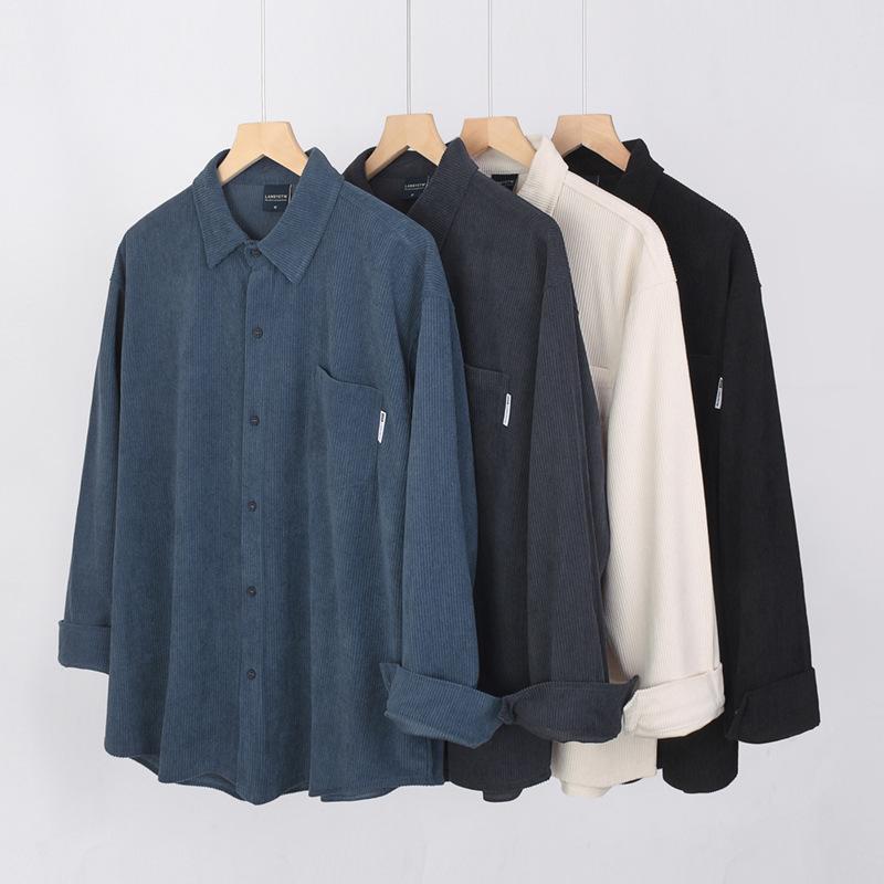 280G Heavy Corduroy Shirt Long Sleeve Men's Spring and Autumn Loose Simple Casual Lapel Shirt Coat Trendy Top