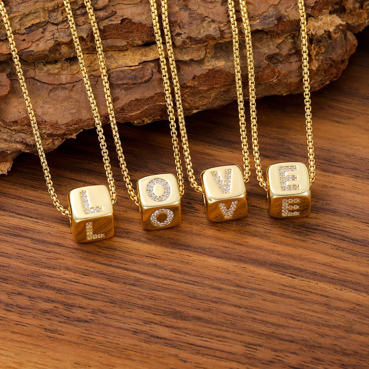 Cross-Border 9mm Micro-Paved Zircon Gold 26 English Letters Large Hole Dice Necklace Pendant DIY Bracelet with Beads