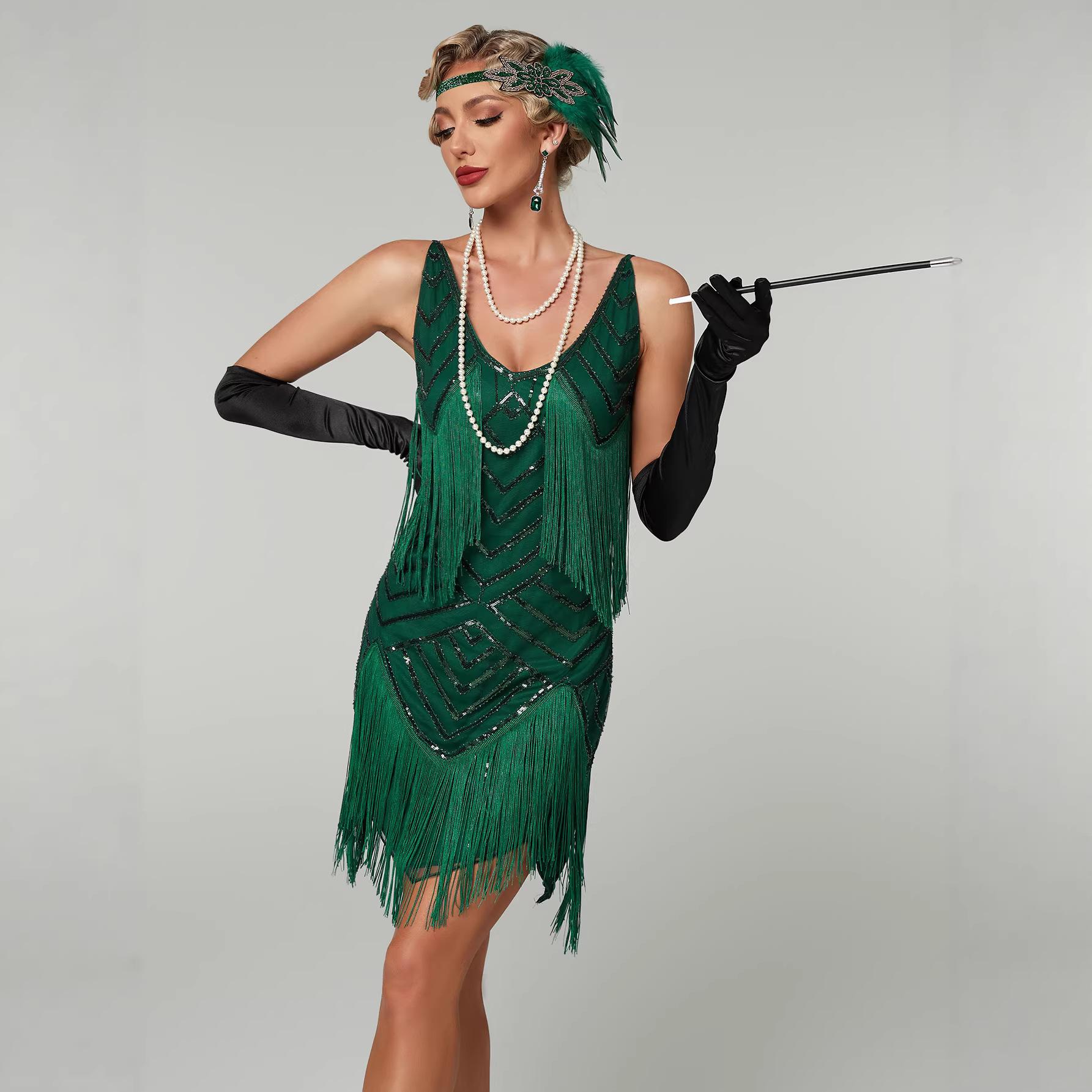 Sling Sequin Tassel Dress 1920 European and American Retro Gatsby Prom Party V-neck plus size Evening Dress dress