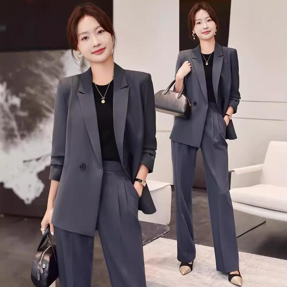 2026 Women's Suit Set for College Students and Civil Servants, Interview and Defense Professional Wear, Padded Shoulder Blazer, Loose Formal Suit