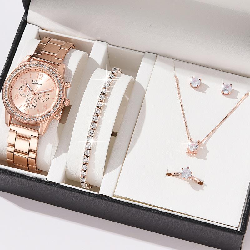 Foreign trade popular five-piece women's watch TikTok same style women's watch three eyes suit quartz Diamond Watch Gift watch