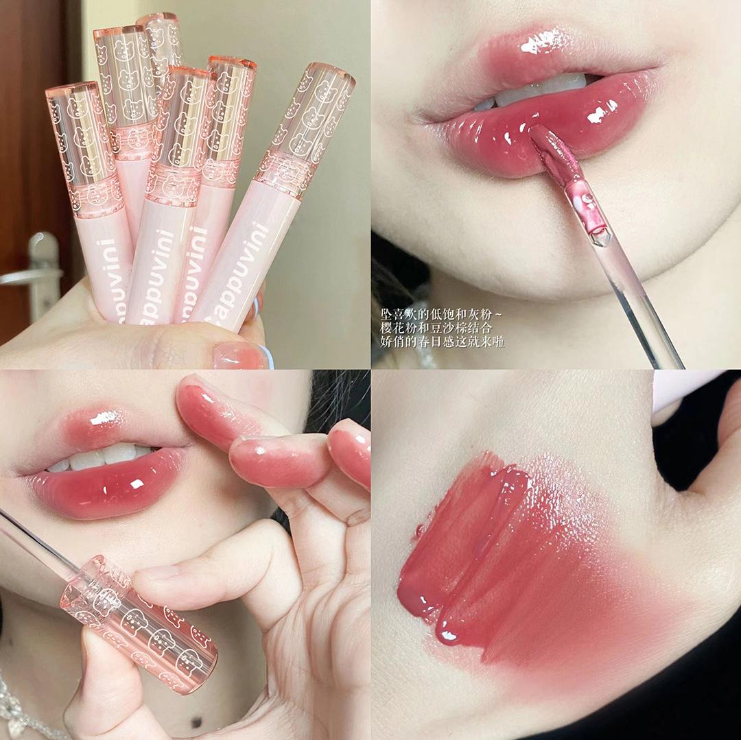 Cappuvini Bubble Lip Glaze Mirror Water Gloss Glass Lip Glaze Women's Lipstick Affordable Student Milk Tea Color Lip Gloss