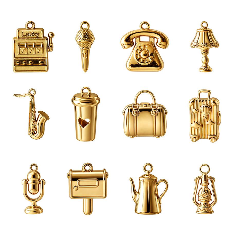 316 stainless steel vintage three-dimensional small pendant mailbox teapot lamp bag pendant accessories DIY jewelry components cross-border