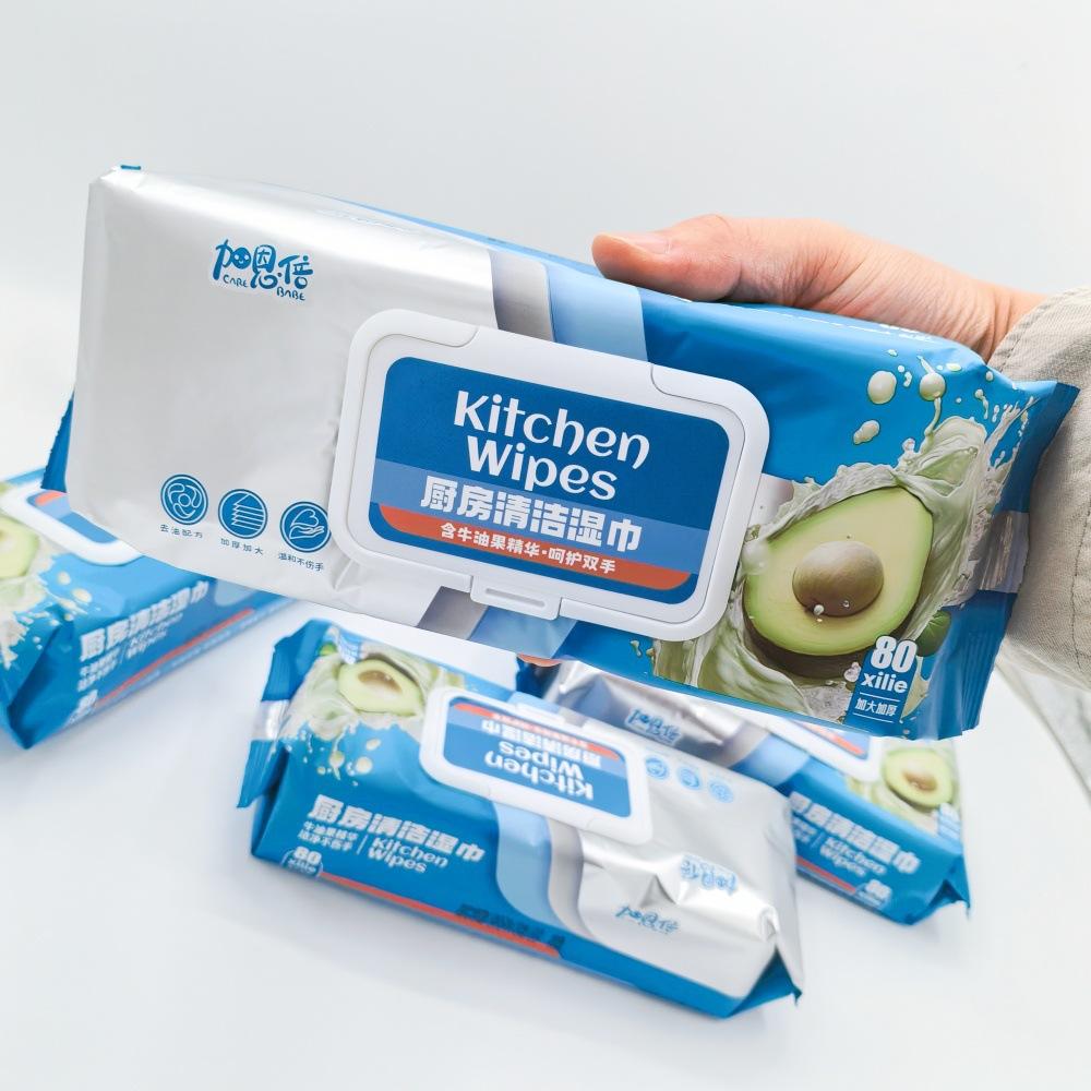 Kitchen Wet Wipes for Oil and Stain Removal, 80 Large Pack, Cleaning Range Hood, Extra Large and Thick Wet Wipes for Grease Removal, No Need to Wash