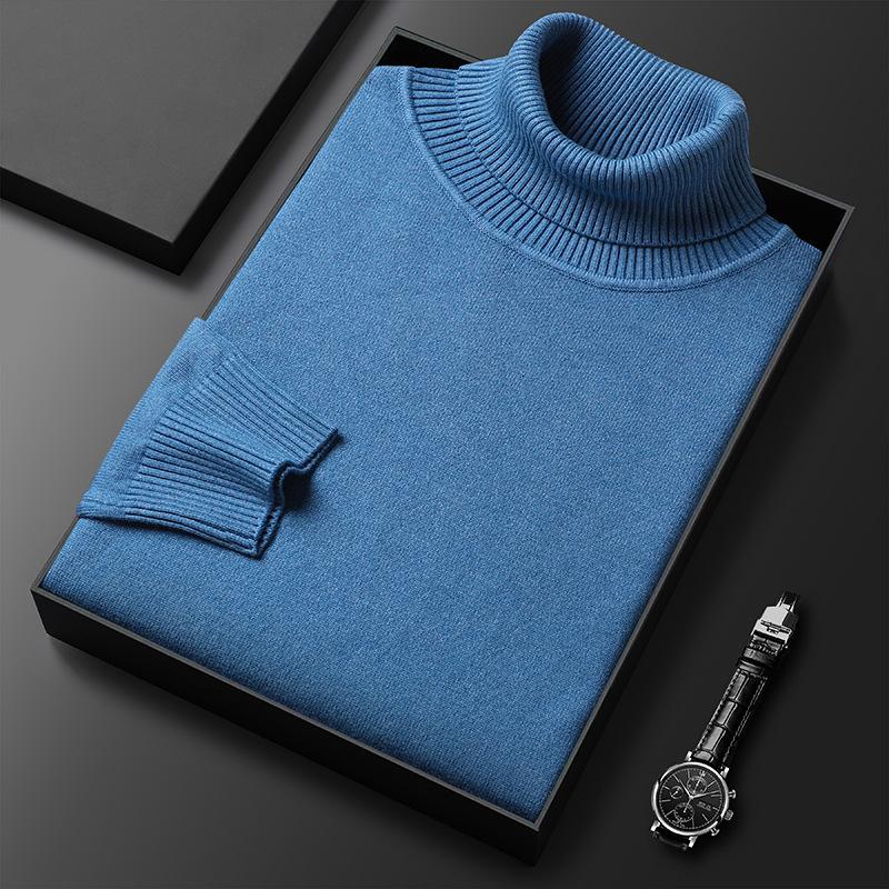 Autumn and winter men's sweater knitted base shirt young and middle-aged men's slim solid color high collar sweater wholesale