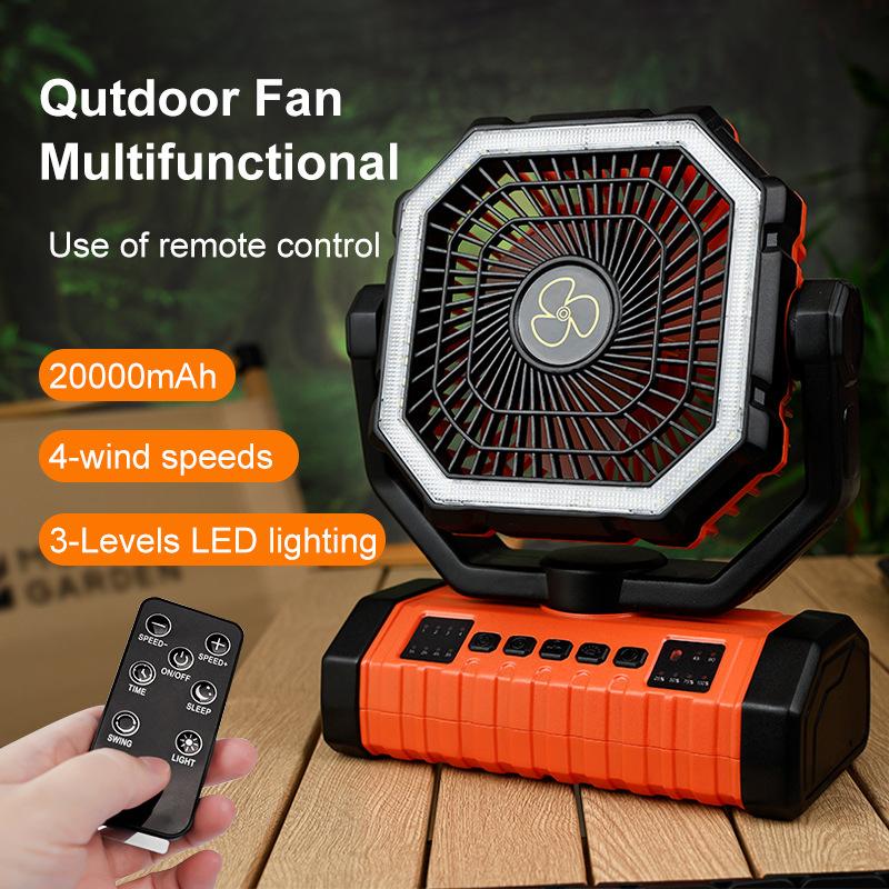 Cross-Border Outdoor Timer Fan Camping Lighting Fan Household Portable Fan Tent Hook Oscillating Fan Light