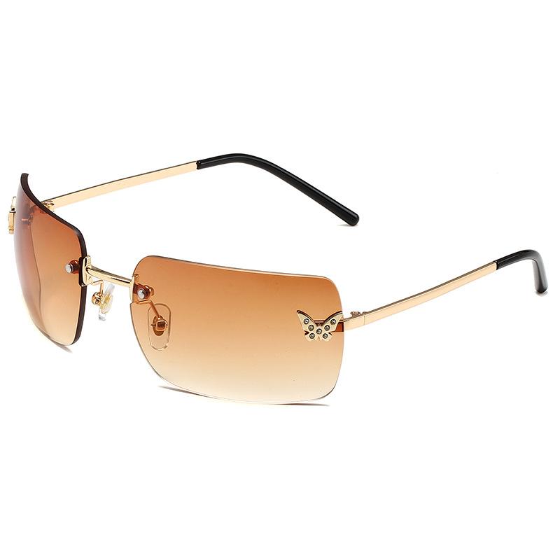 2023 New Frameless Metal Sunglasses European and American Fashion Retro Y2K Glasses Personalized Butterfly Diamond Sunglasses for Women
