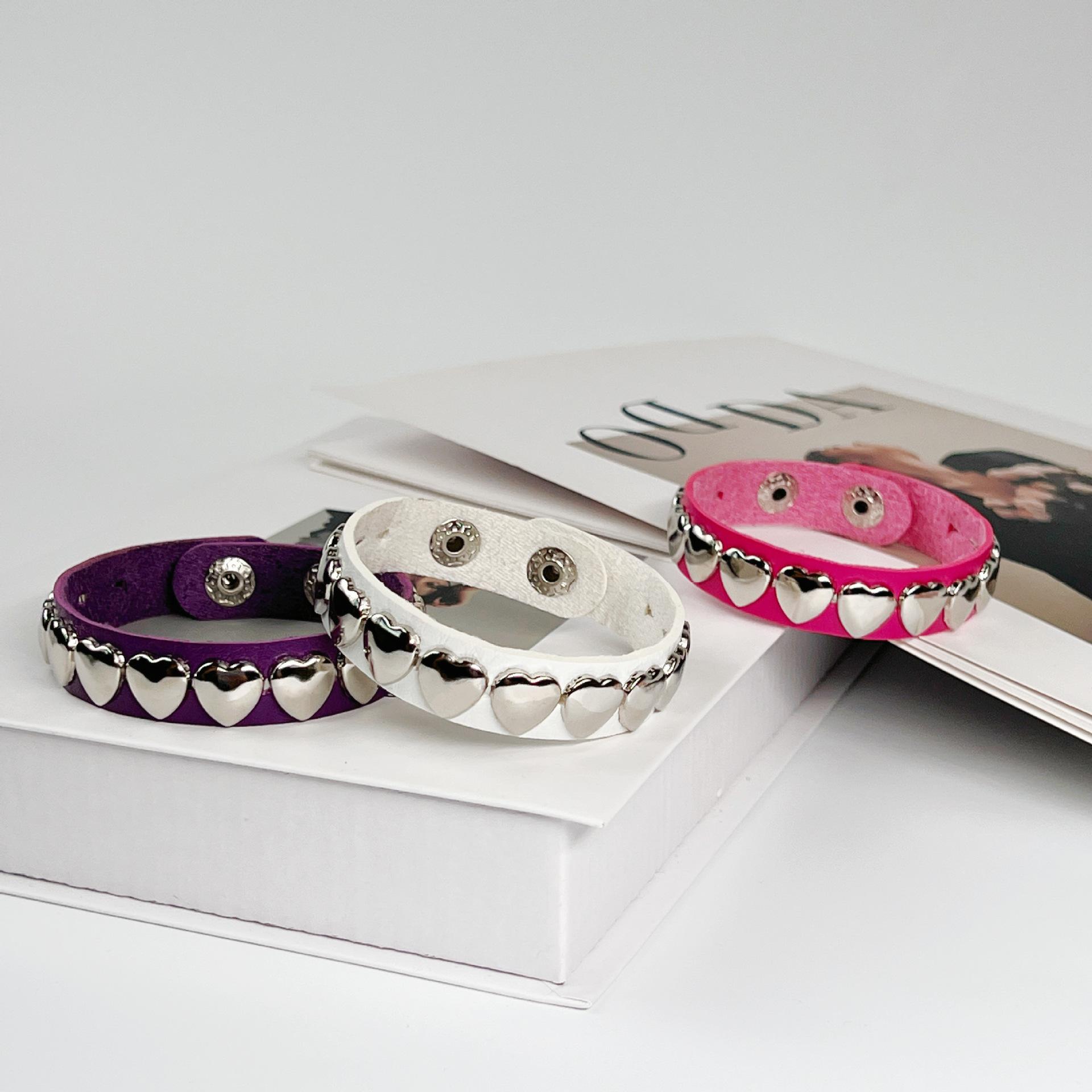 Japanese and Korean Subculture Cross-Border Personalized Punk Style Heart Bracelet Adjustable Wristband Pu Leather Trendy Street Dance Wristband