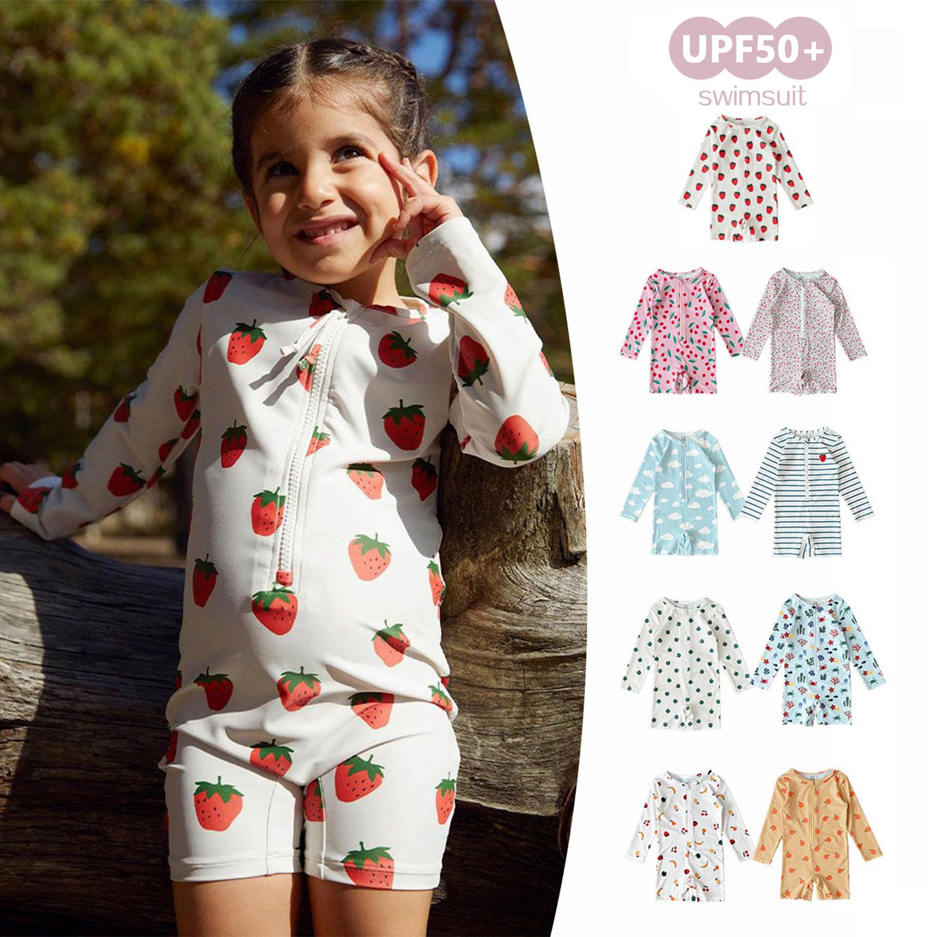 Children's Sun-Protective Long-Sleeve One-Piece Swimsuit, Cute Swimwear for Baby Boys and Girls, Infant Ins-Style Beach Vacation Swimwear