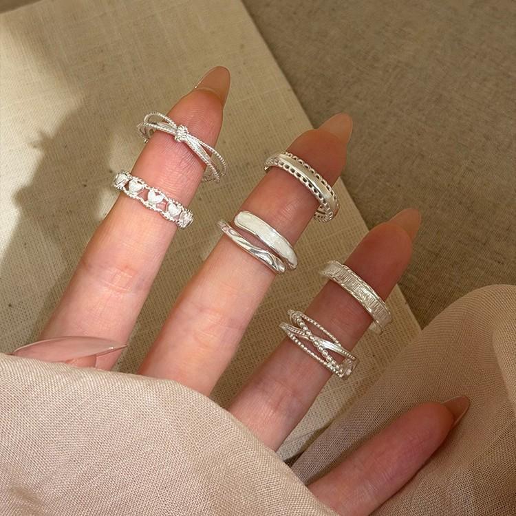Korean-style ins-inspired hollow lace stackable rings for women, new textured cross-thin ring combination with adjustable open design
