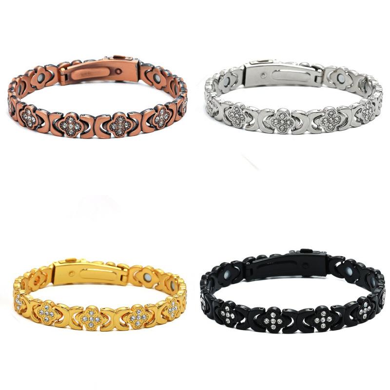 New cross-border fashion four-leaf clover bracelet with red copper strap buckle, rose gold bracelet, lucky clover bracelet, magnetic jewelry