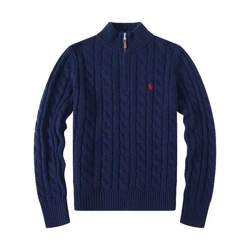 Cross-Border Autumn and Winter Style Ralph Lauren Logo Embroidered Sweater with Half-High Collar, Zipper, and Cable Knit Casual Men's Knitwear Top