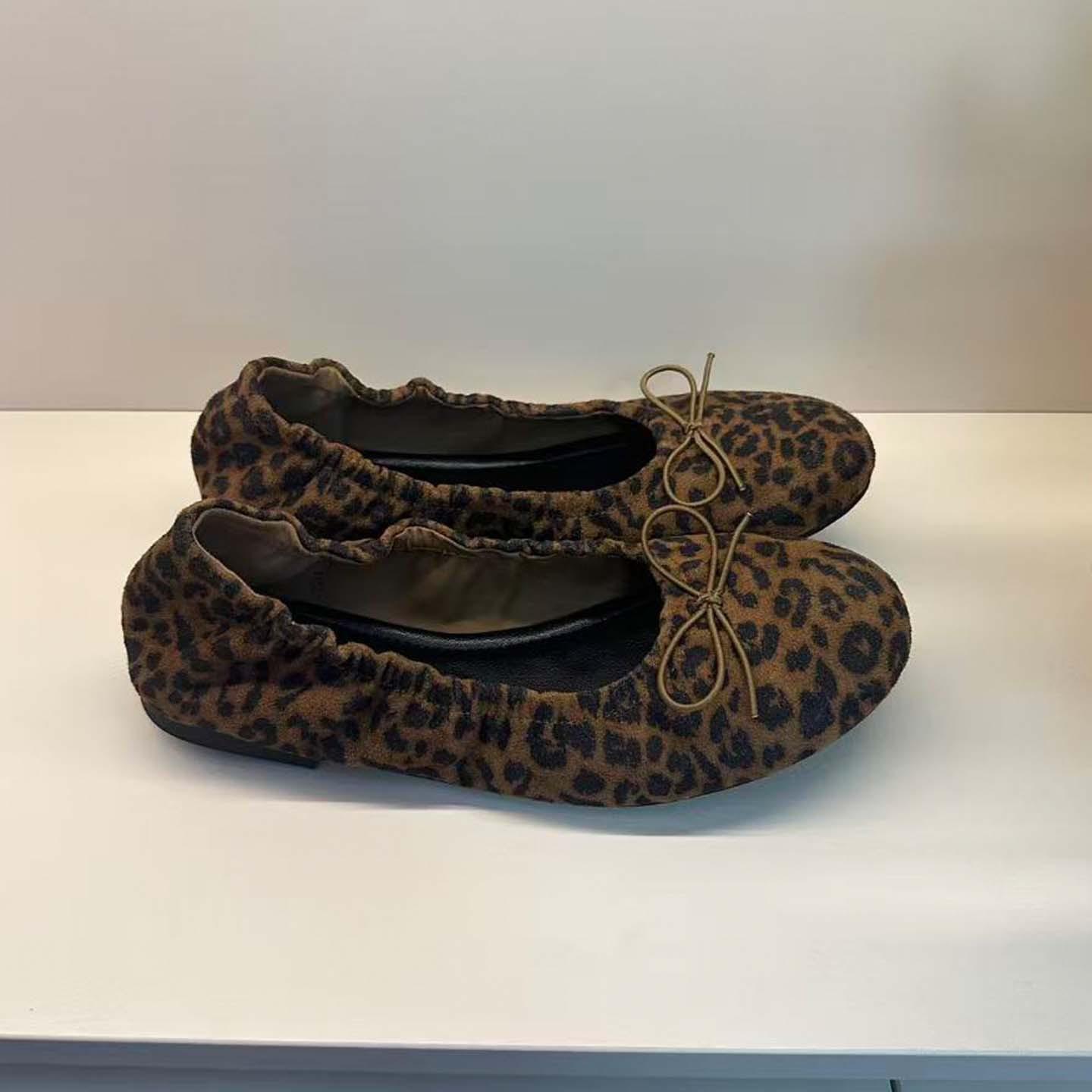 In stock~French leopard print bow ballet flats for women, flat-soled, suitable for commuting, fashionable, same style for homegirls, retro rocking shoes