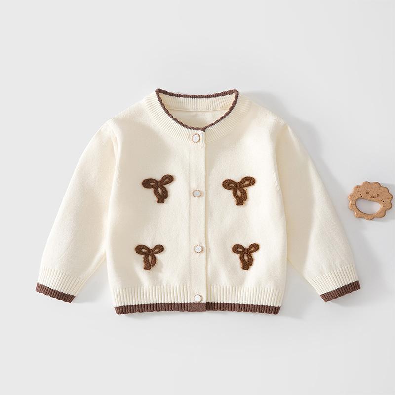 Spring and Autumn Baby Bowknot Knit Cardigan 2026 New Korean Style Soft Versatile Sweater Coat