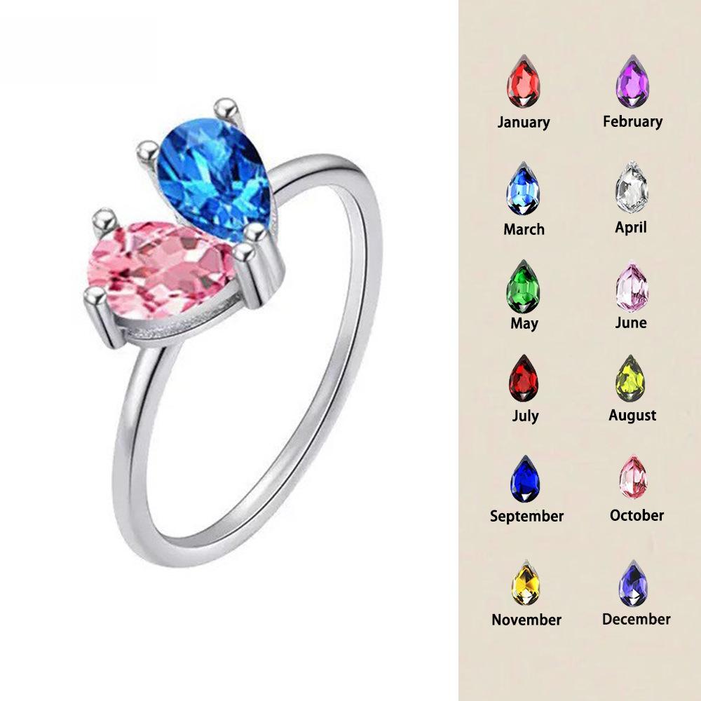 Amazon's Popular Heart Double Water Drop Diamond Ring Customized December Birthstone Ring Personalized DIY Ring