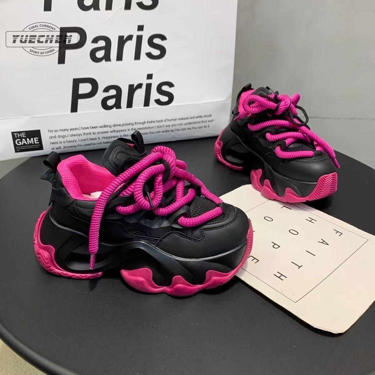 Platform Bottom Motorcycle Dad Shoes for Women Ins Trbottom 2024 Spring New Style Small Heightening Fashion Casual Shoes Breathable