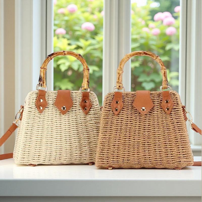 Popular Style High-grade Straw Bag Light Luxury Bamboo Handheld Square Bag Handmade Woven Bag Iron Frame Crossbody Bag Shoulder Bag