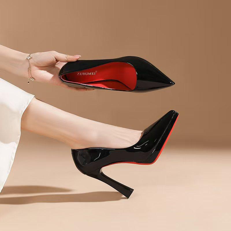 105-19 Cross-Border New Pointed Toe Stiletto High Heels Women's Waterproof Platform Non-Tiring Professional Bridesmaid Banquet Shoes