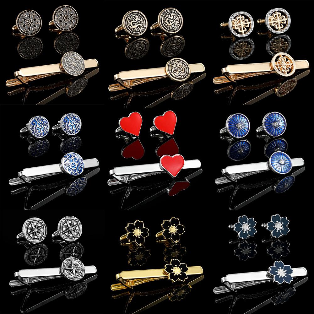 Cross-border European and American men's quality business tie clip combination professional tie clip pattern simple personality jewelry batch