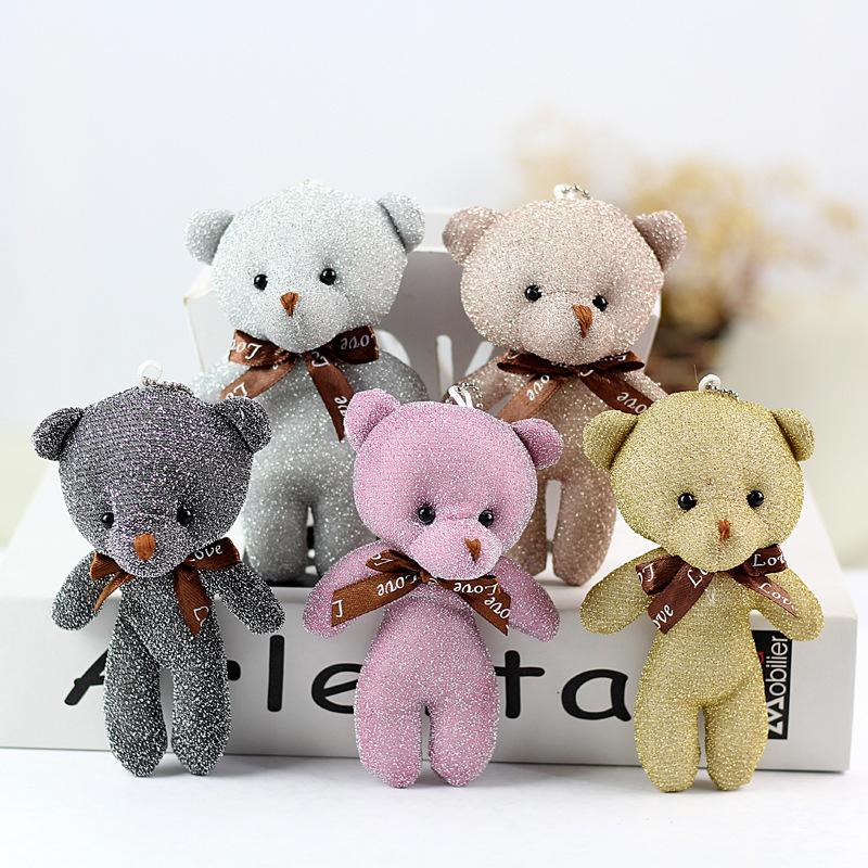 Bow tie bright silk teddy bear plush toy one-piece bear doll bear toy bag ornaments small doll gift items