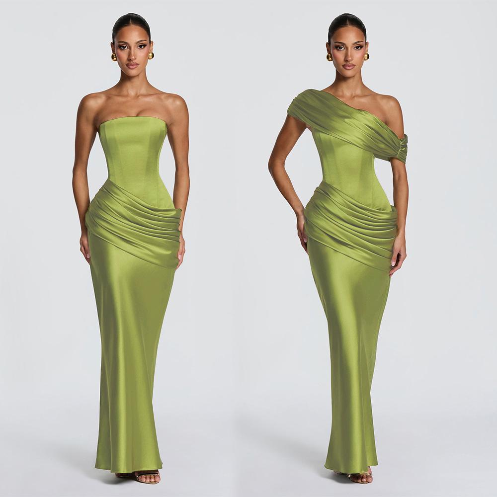Amazon cross-border women's high-end evening dress set with back straps, sexy strapless mermaid long dress