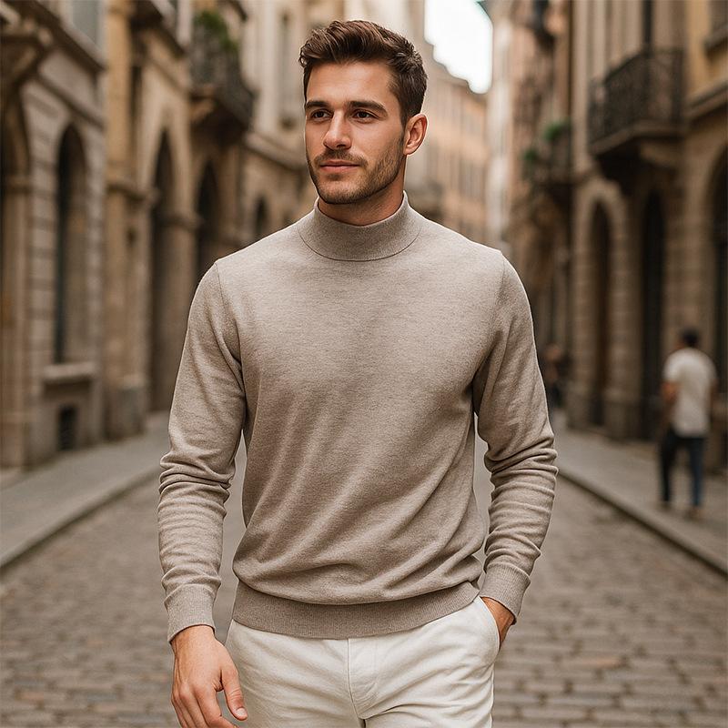 Men's Half Turtleneck Wool Sweater Autumn and Winter New Pure Color Pullover Knitted Top Lazy Style Men's Sweater Bottoming Shirt