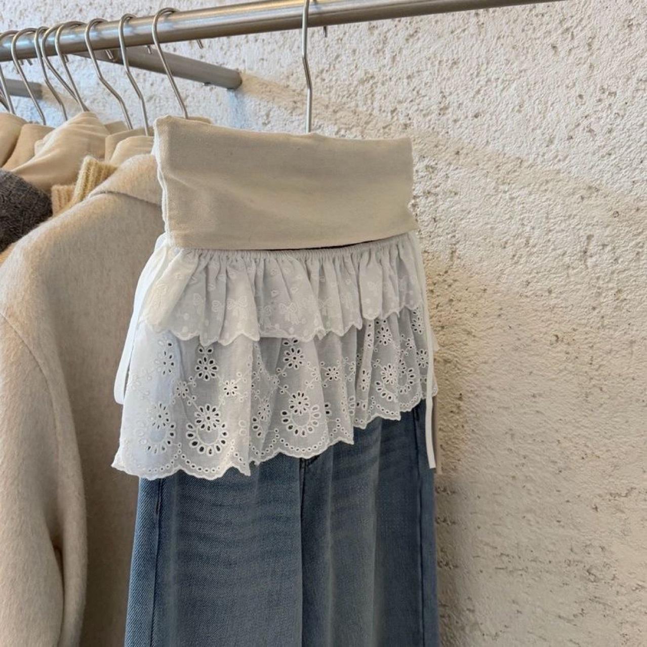 Pure cotton embroidery white lace embroidery, solid color, lace design skirt French spring new fart curtain skirt