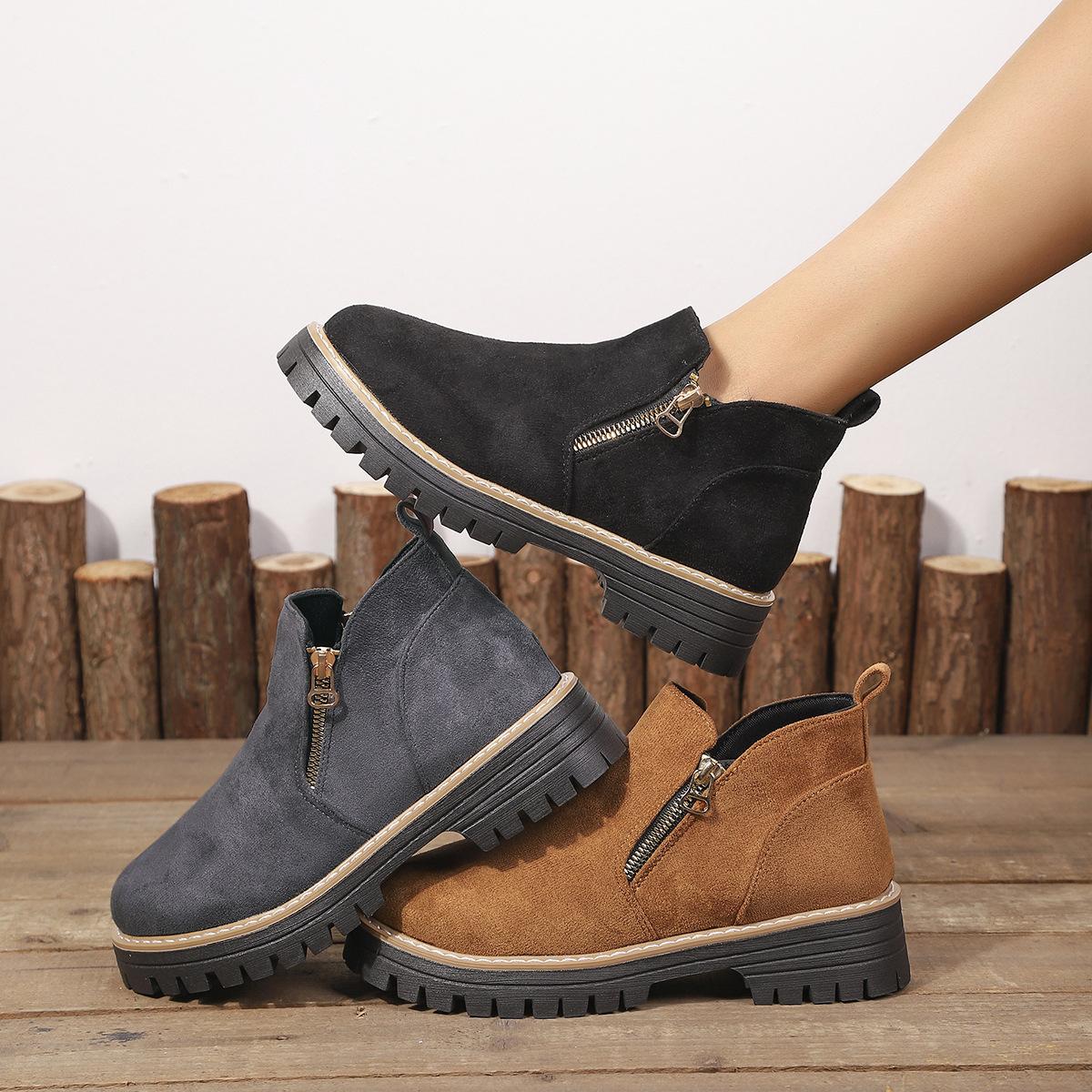 2025 Cross-Border Round-Toe Side Zipper Martin Boots Short Boots with Chunky Heels New Autumn and Winter Large Size Foreign Trade Women's Short Boots