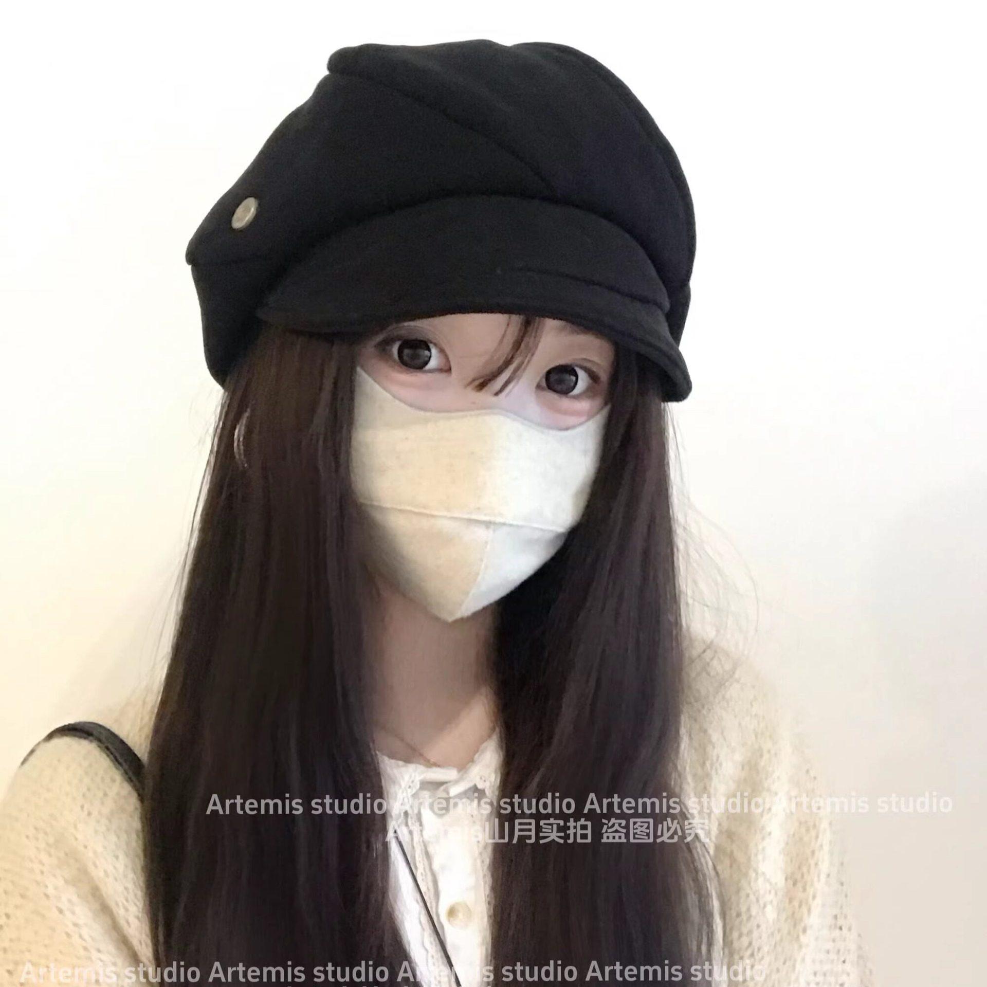 Versatile suede fisherman hat, octagonal beret, newsboy cap for women with large head circumference, makes the face look smaller, painter's hat