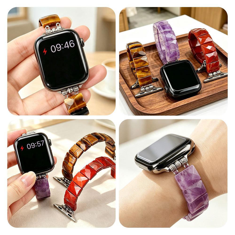 Natural amethyst jade watch strap, high-end 10th generation metal watch for women, compatible with Apple Watch 9