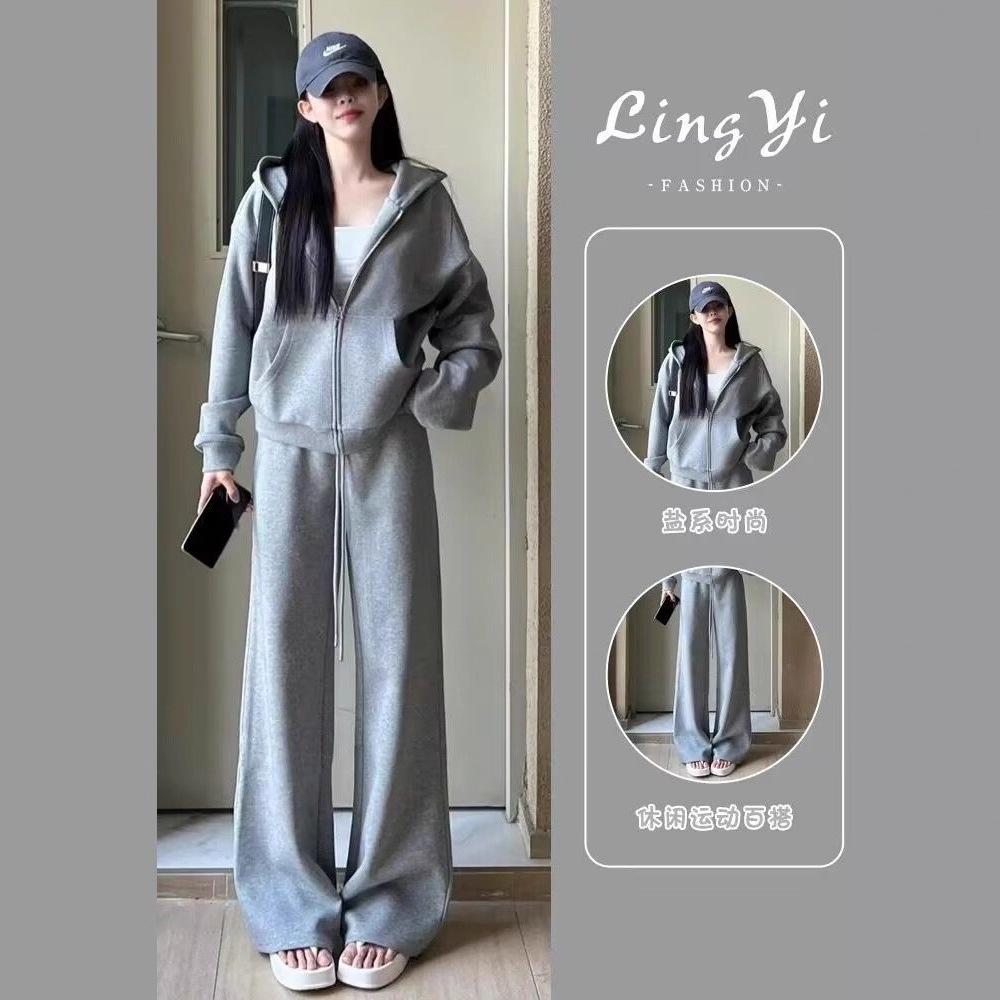 Lazy Style Sportswear Suit for Women Spring & Fall Loose Slimming Look Korean Style Fashion Chic Sweatshirt Casual Two-Piece Running Set