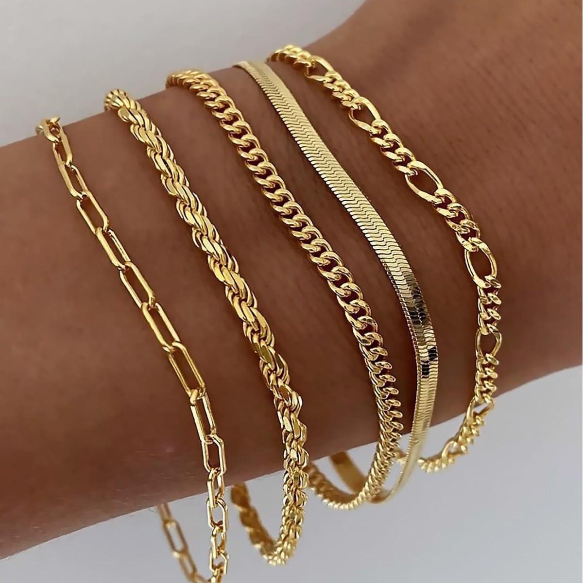 European and American Cross-border Jewelry Cross-border Hot-selling Metal 5-piece Chain Bracelet suit Simple Multi-layer Chain Bracelet