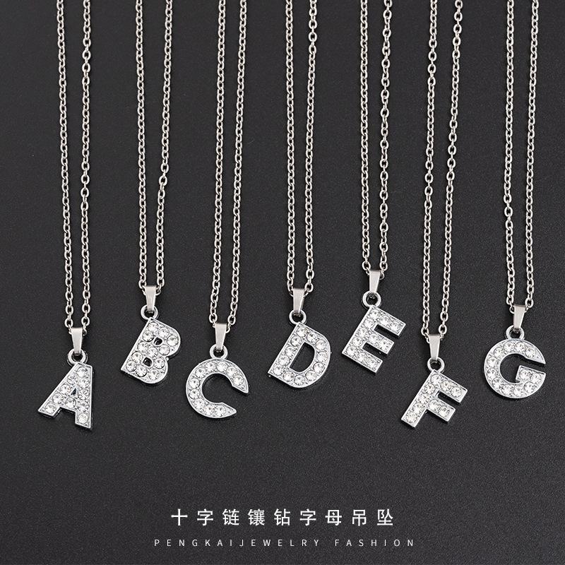 English Letter Necklace European and American Jewelry Necklace Diamond Women's Pendant Stainless Steel Letter Necklace Jewelry Necklace Necklace