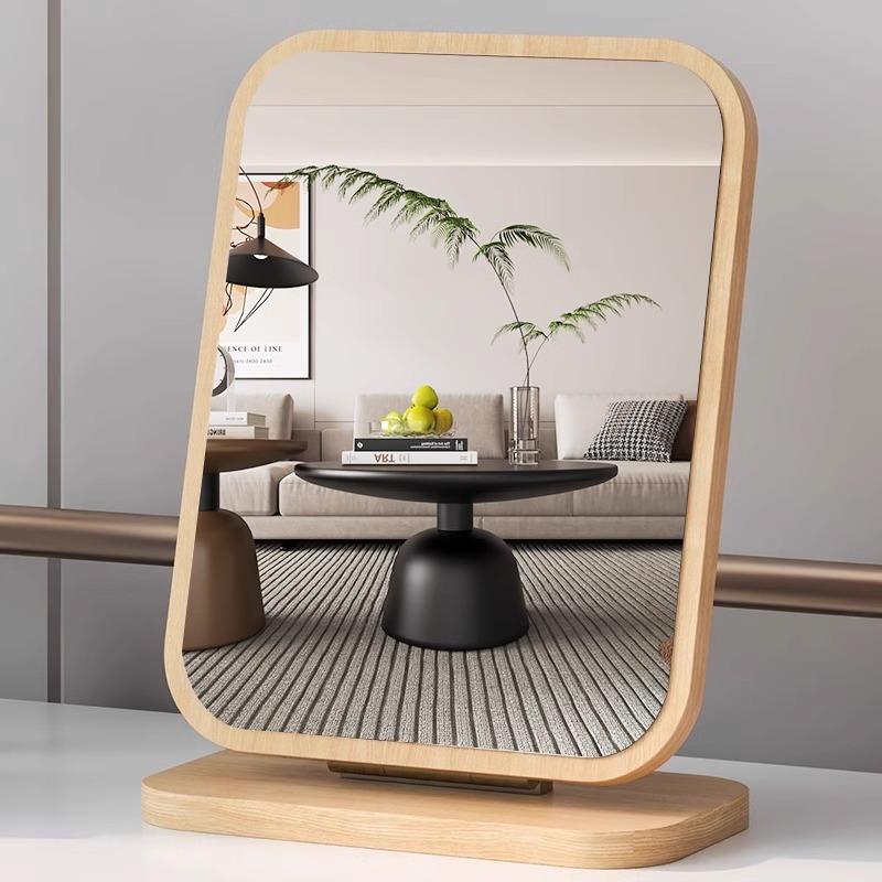 Mirror Simple Desktop Large Makeup Mirror Rotatable Household Wooden Student Dormitory Desktop Folding Dressing Mirror