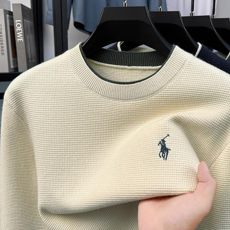 Fake two-piece Paul embroidered long-sleeve knit sweater for men, autumn and winter simple casual warm base wool sweater
