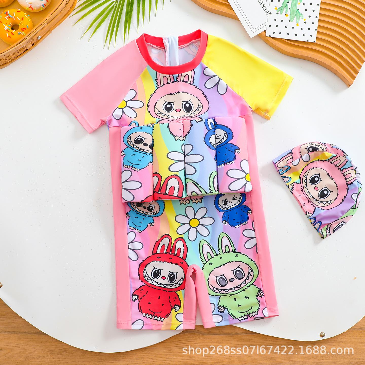 Children's buoyancy swimsuit, cute Labubu one-piece girls' swimsuit, toddler baby swimming training professional floating swimsuit
