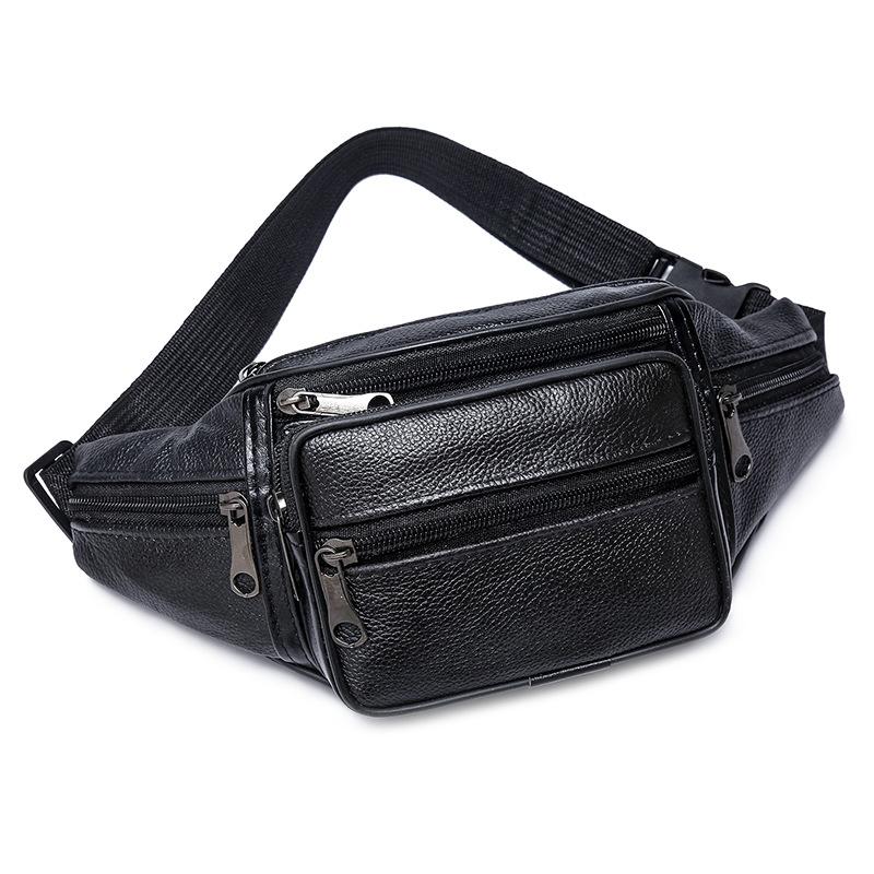 Cross-Border 2025 New Style Cowhide Men's Waist Bag, Cow Leather Shoulder Bag, Chest Bag, Fashionable Soft Leather Sports Crossbody Bag