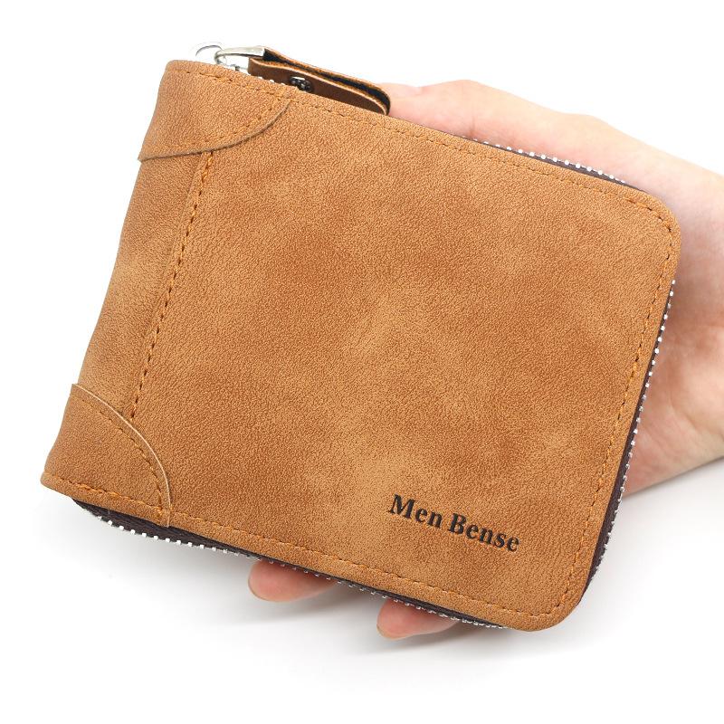 Personalized men's wallet short zipper two fold men's wallet retro frosted pu coin purse manufacturers wholesale